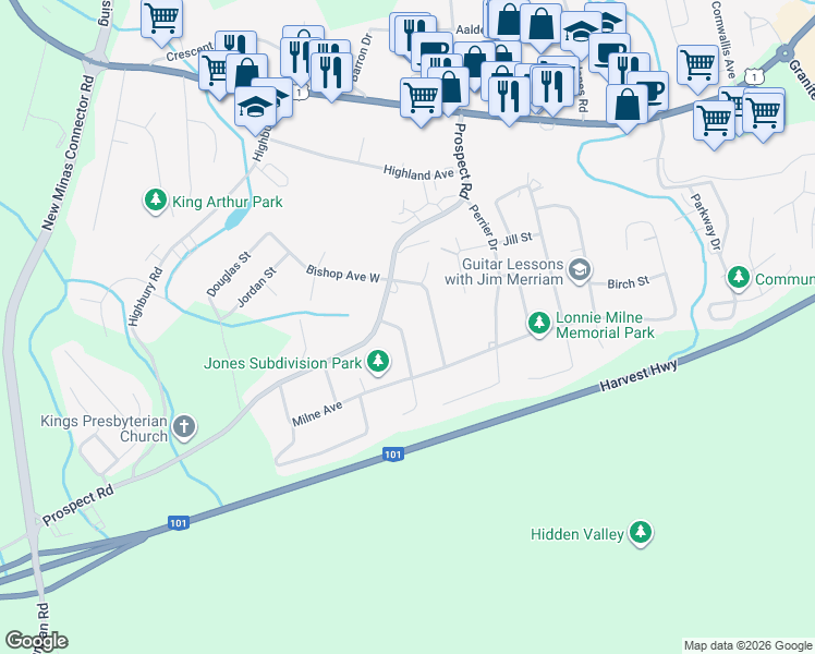map of restaurants, bars, coffee shops, grocery stores, and more near 17 Marina Drive in New Minas