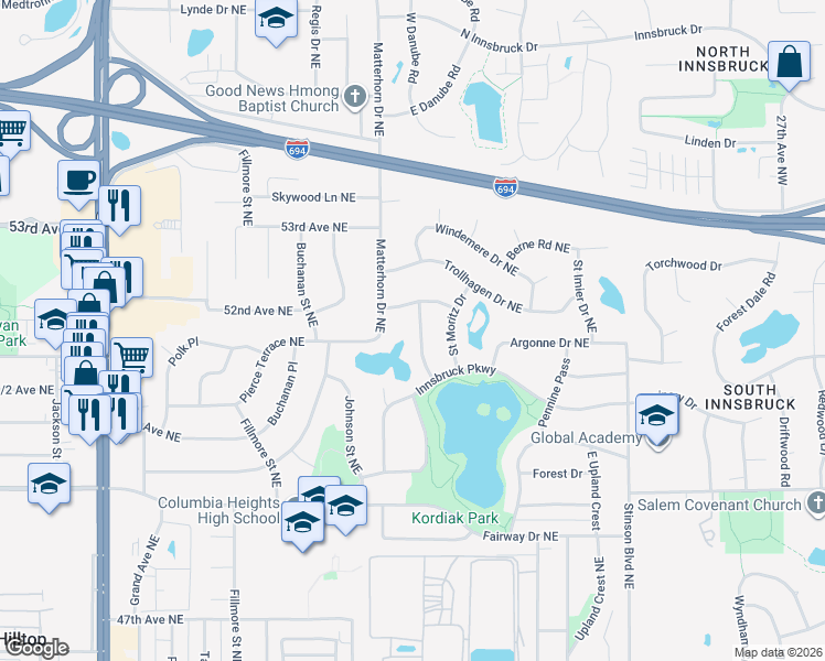 map of restaurants, bars, coffee shops, grocery stores, and more near 5150 Rainier Pass in Columbia Heights