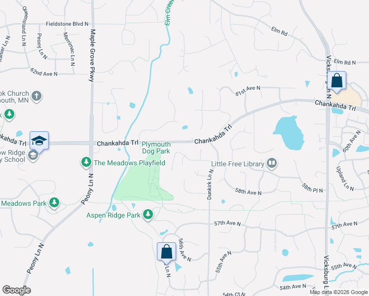 map of restaurants, bars, coffee shops, grocery stores, and more near 5925 Everest Lane North in Plymouth