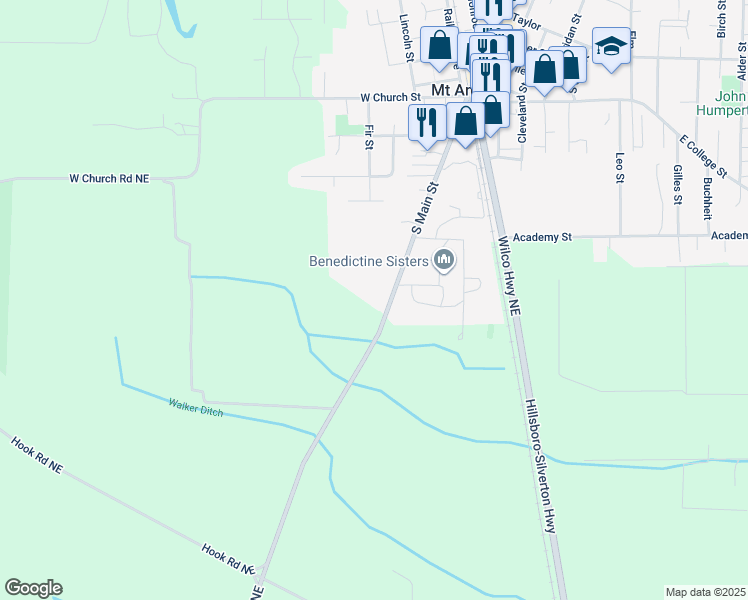 map of restaurants, bars, coffee shops, grocery stores, and more near 925 South Main Street in Aumsville