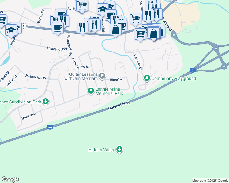map of restaurants, bars, coffee shops, grocery stores, and more near 246 Milne Avenue in New Minas