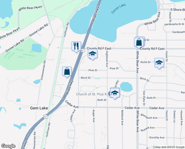 map of restaurants, bars, coffee shops, grocery stores, and more near 1851 Birch Street in White Bear Lake