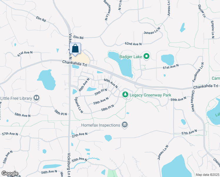 map of restaurants, bars, coffee shops, grocery stores, and more near 15385 60th Avenue North in Minneapolis