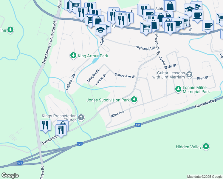 map of restaurants, bars, coffee shops, grocery stores, and more near 35 Redmond Place in New Minas