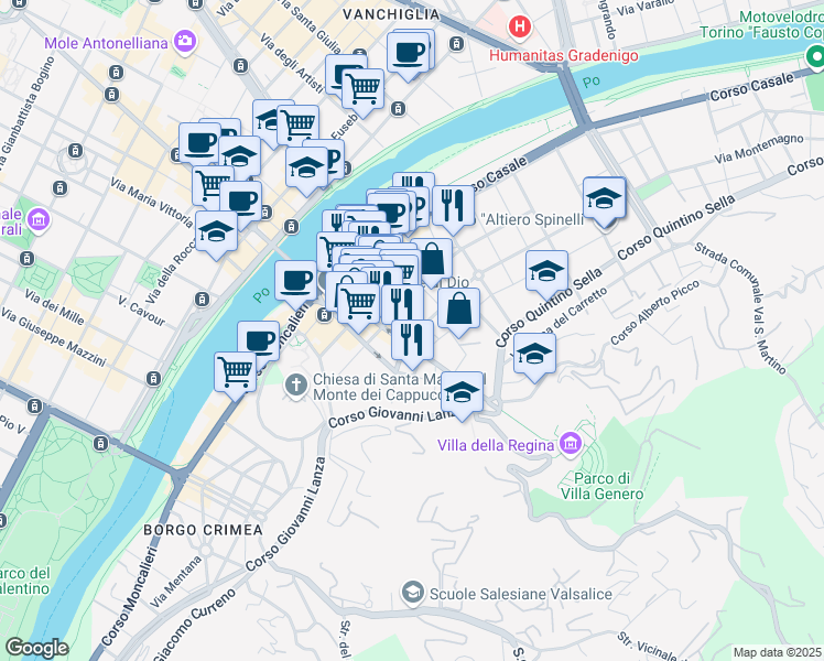 map of restaurants, bars, coffee shops, grocery stores, and more near 1 Via Moncalvo in Torino