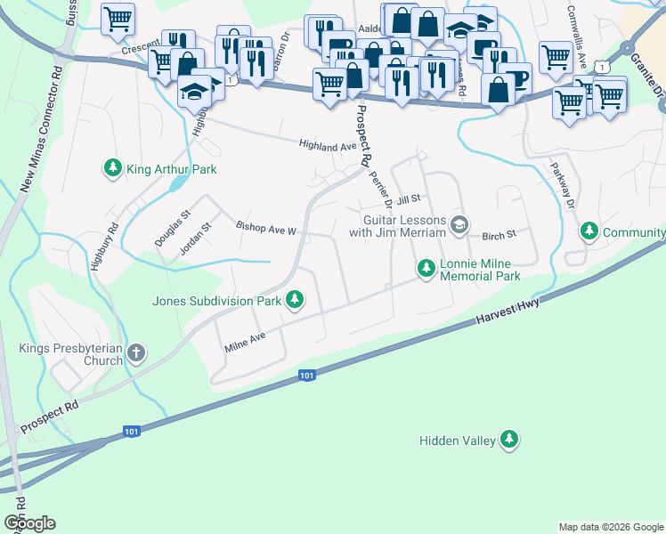map of restaurants, bars, coffee shops, grocery stores, and more near 17 Marina Drive in New Minas