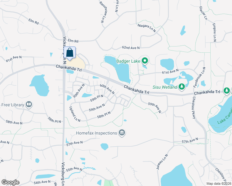 map of restaurants, bars, coffee shops, grocery stores, and more near 15330 60th Avenue North in Minneapolis
