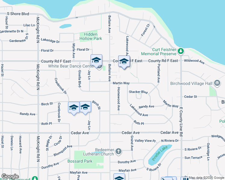 map of restaurants, bars, coffee shops, grocery stores, and more near 3982 Bellaire Avenue in White Bear Lake