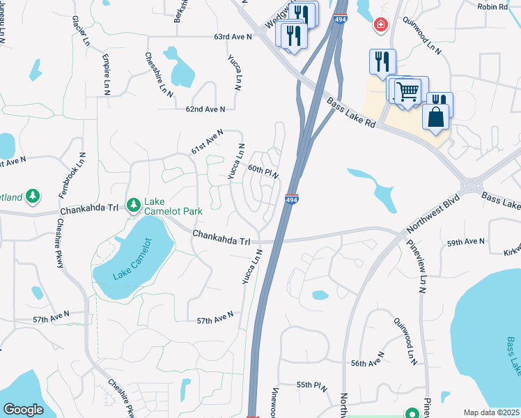 map of restaurants, bars, coffee shops, grocery stores, and more near 5965 Wedgewood Lane North in Plymouth