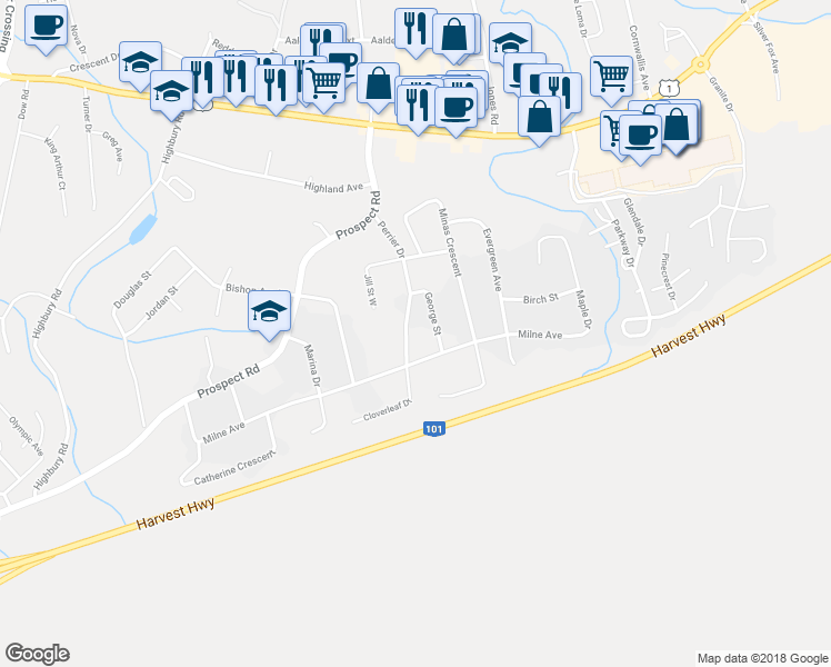 map of restaurants, bars, coffee shops, grocery stores, and more near 75 Perrier Drive in New Minas