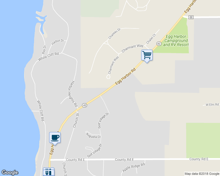 map of restaurants, bars, coffee shops, grocery stores, and more near 8027 Wisconsin 42 in Egg Harbor