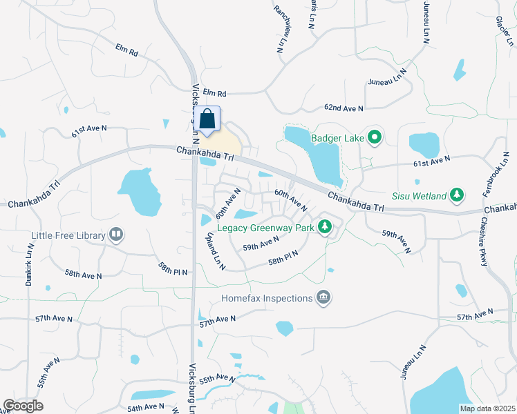 map of restaurants, bars, coffee shops, grocery stores, and more near 15565 60th Avenue North in Minneapolis