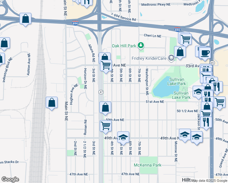 map of restaurants, bars, coffee shops, grocery stores, and more near 5135 4th Street Northeast in Minneapolis