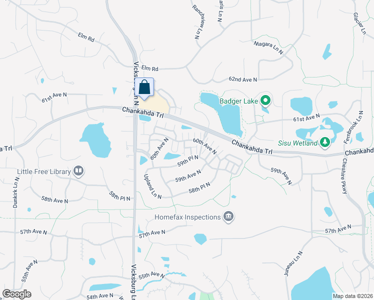 map of restaurants, bars, coffee shops, grocery stores, and more near 15573 60th Avenue North in Minneapolis