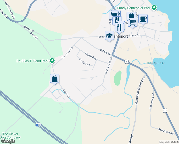 map of restaurants, bars, coffee shops, grocery stores, and more near 1 Alder Drive in Hantsport