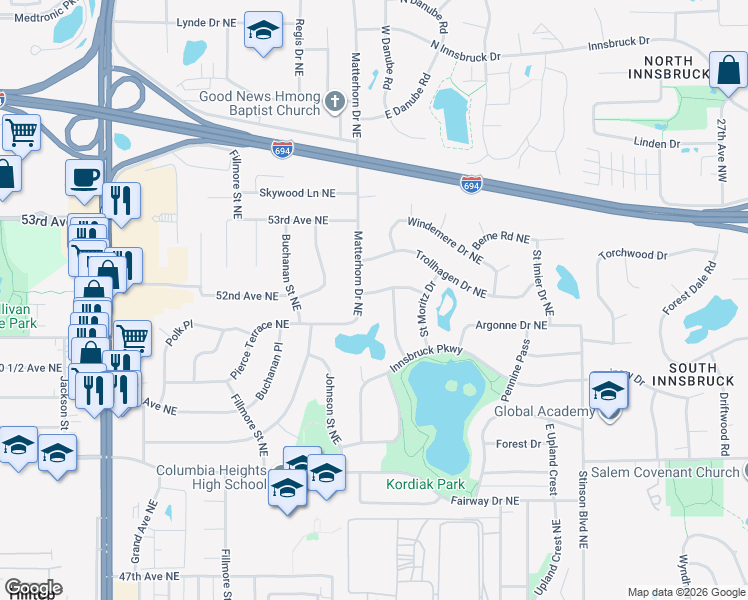 map of restaurants, bars, coffee shops, grocery stores, and more near 5150 Rainier Pass in Columbia Heights