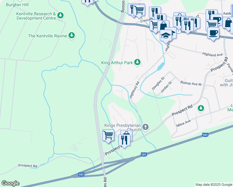 map of restaurants, bars, coffee shops, grocery stores, and more near 15 Jenifer Crescent in New Minas