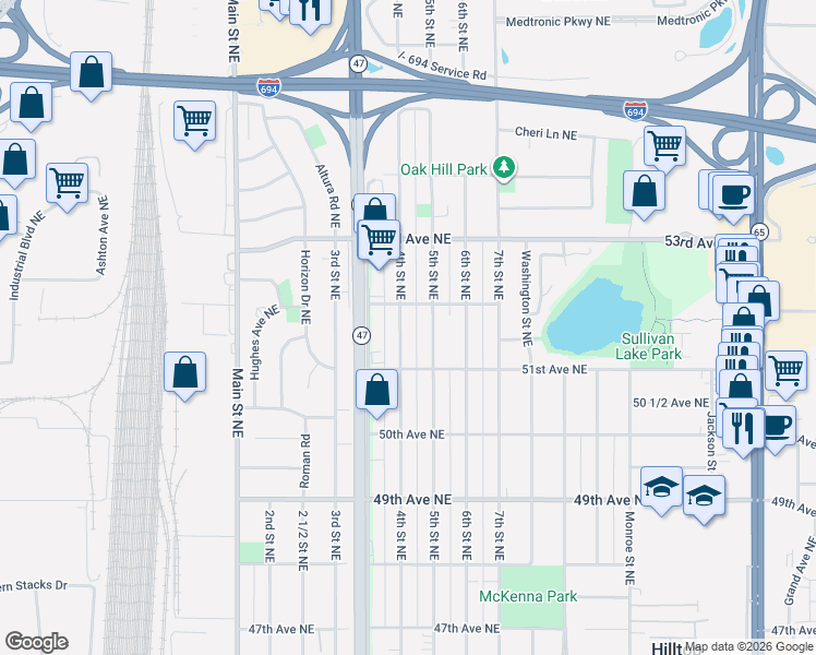 map of restaurants, bars, coffee shops, grocery stores, and more near 5123 4th Street Northeast in Minneapolis