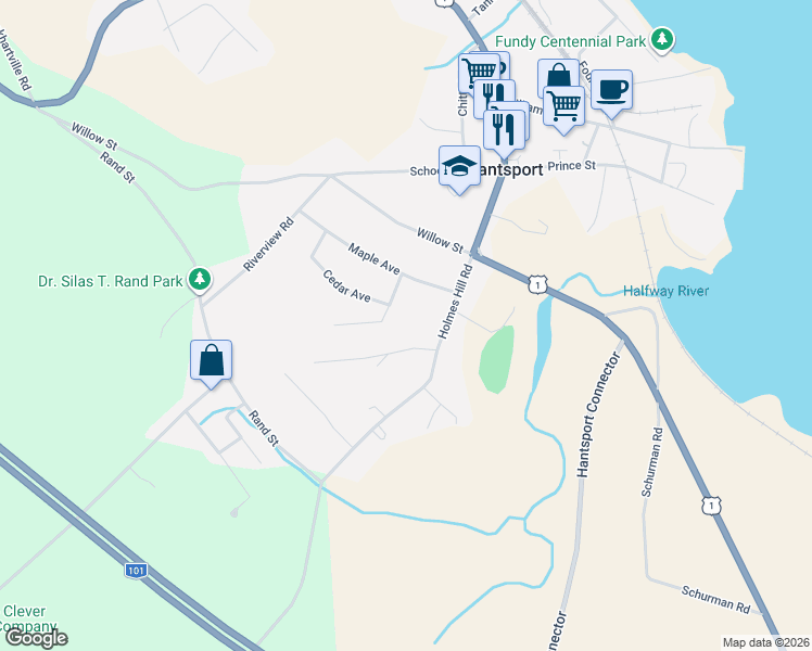 map of restaurants, bars, coffee shops, grocery stores, and more near 6 Chestnut Avenue in Hantsport
