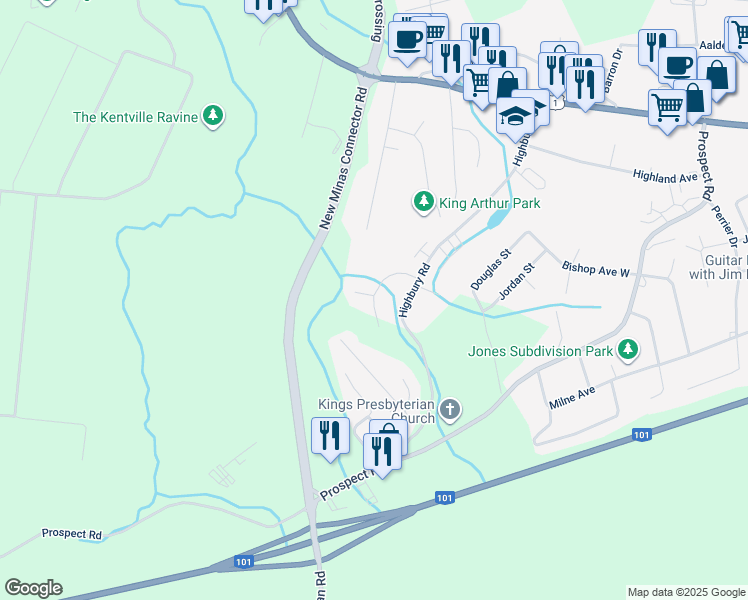 map of restaurants, bars, coffee shops, grocery stores, and more near Kara Anne Crescent in New Minas