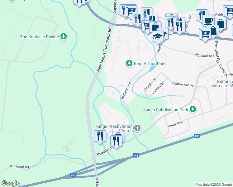 map of restaurants, bars, coffee shops, grocery stores, and more near 37 Kara Anne Crescent in New Minas