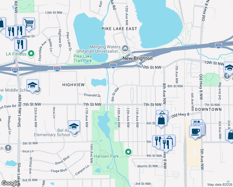 map of restaurants, bars, coffee shops, grocery stores, and more near in New Brighton