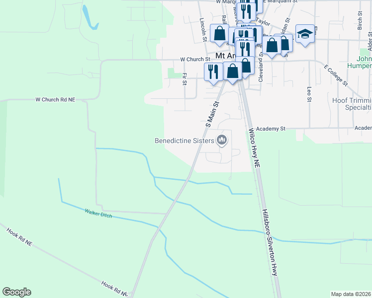 map of restaurants, bars, coffee shops, grocery stores, and more near 925 South Main Street in Aumsville