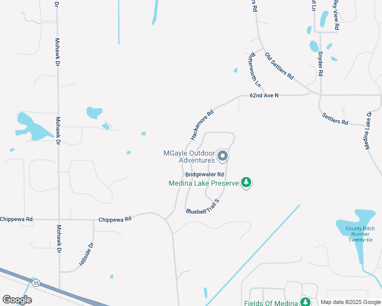 map of restaurants, bars, coffee shops, grocery stores, and more near 4670 Bluebell Trail North in Medina
