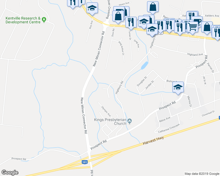map of restaurants, bars, coffee shops, grocery stores, and more near 31 Kara Anne Crescent in New Minas