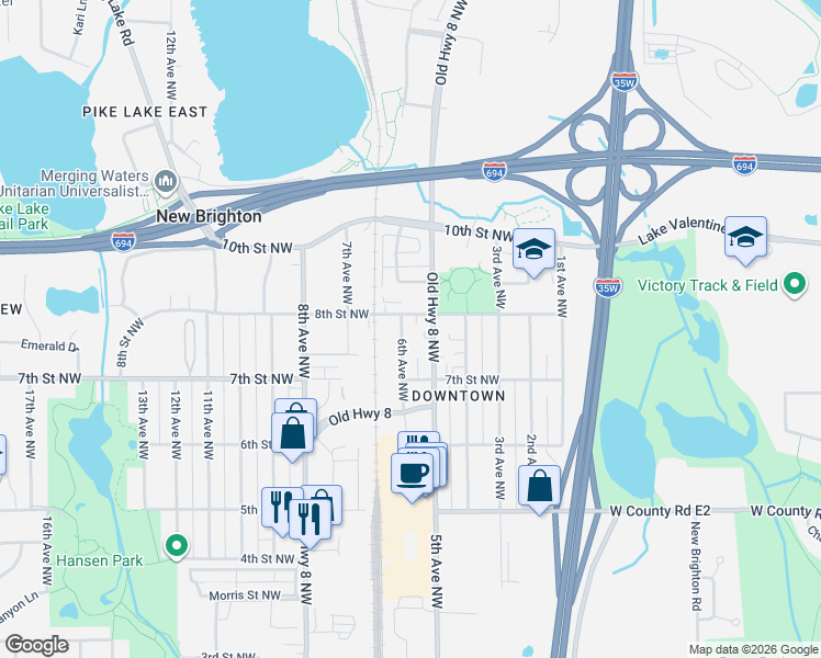 map of restaurants, bars, coffee shops, grocery stores, and more near in New Brighton