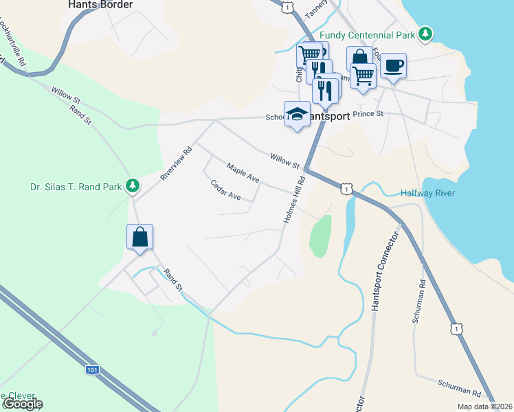 map of restaurants, bars, coffee shops, grocery stores, and more near 1 Alder Drive in Hantsport
