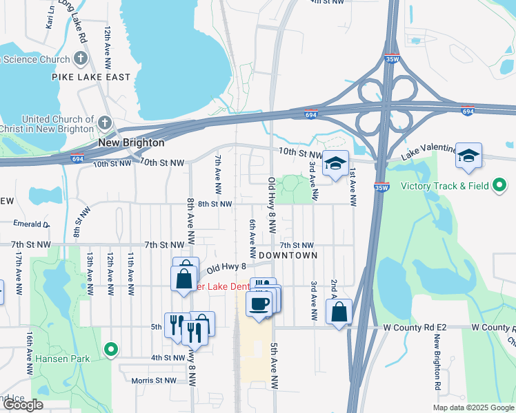map of restaurants, bars, coffee shops, grocery stores, and more near in New Brighton