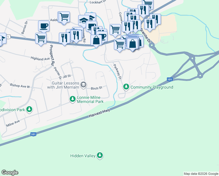 map of restaurants, bars, coffee shops, grocery stores, and more near 22 Maple Drive in New Minas