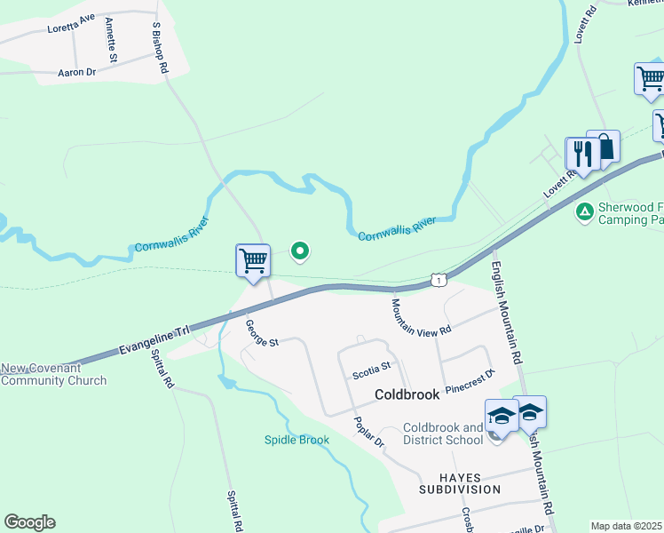 map of restaurants, bars, coffee shops, grocery stores, and more near 2645 Lovett Road in Coldbrook
