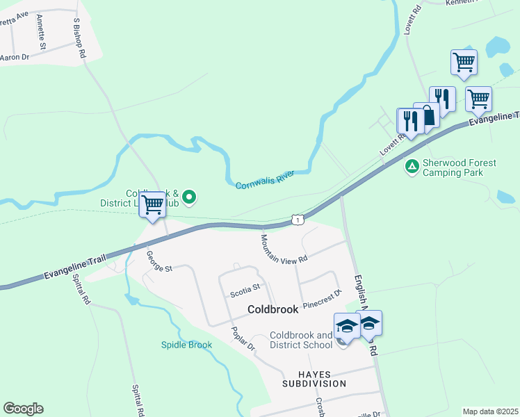 map of restaurants, bars, coffee shops, grocery stores, and more near 2690 Lovett Road in Coldbrook