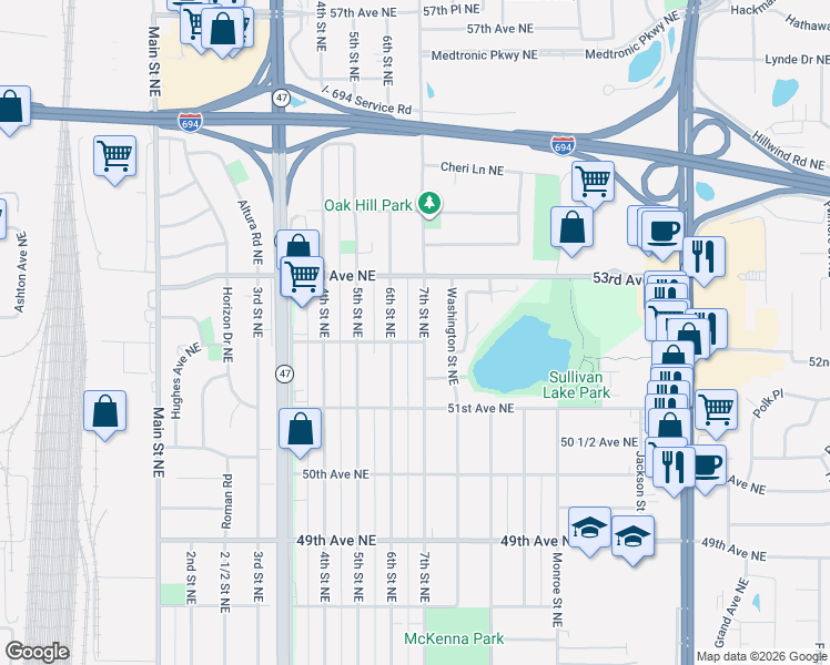 map of restaurants, bars, coffee shops, grocery stores, and more near 5206 7th Street Northeast in Minneapolis