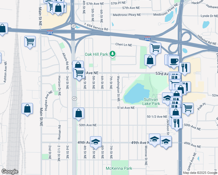 map of restaurants, bars, coffee shops, grocery stores, and more near 5206 7th Street Northeast in Minneapolis
