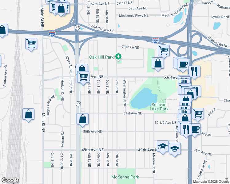 map of restaurants, bars, coffee shops, grocery stores, and more near 5206 7th Street Northeast in Minneapolis