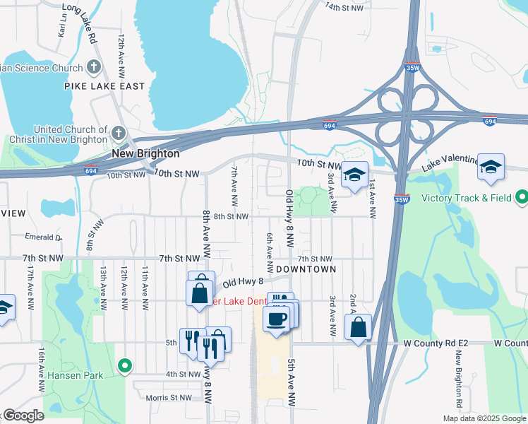 map of restaurants, bars, coffee shops, grocery stores, and more near 808 6th Avenue Northwest in New Brighton