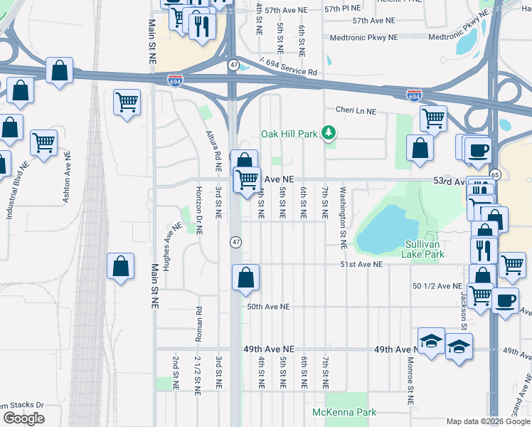 map of restaurants, bars, coffee shops, grocery stores, and more near 5209 4th Street Northeast in Minneapolis