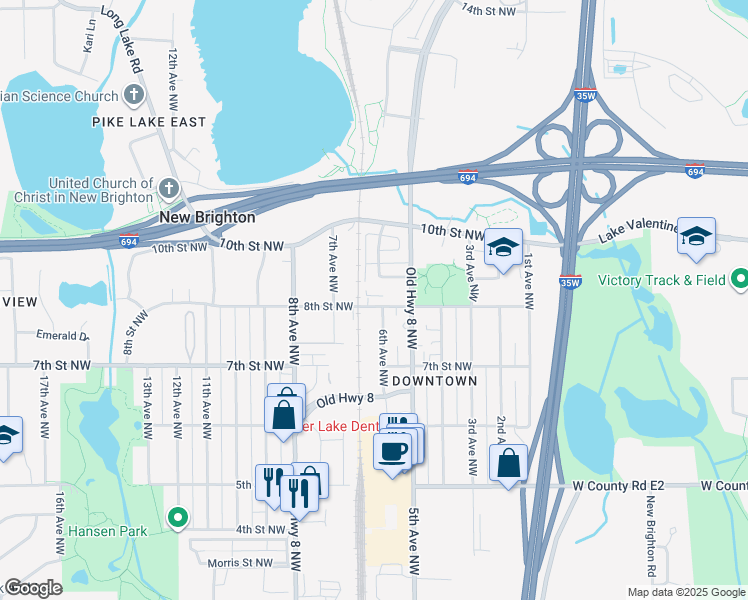 map of restaurants, bars, coffee shops, grocery stores, and more near 808 6th Avenue Northwest in New Brighton