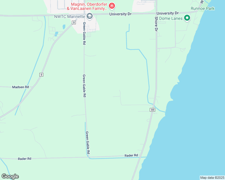 map of restaurants, bars, coffee shops, grocery stores, and more near 625 Wiegers Road in Marinette