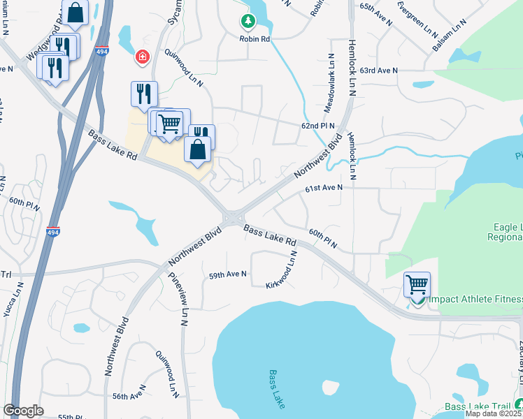 map of restaurants, bars, coffee shops, grocery stores, and more near 12320 61st Avenue North in Minneapolis