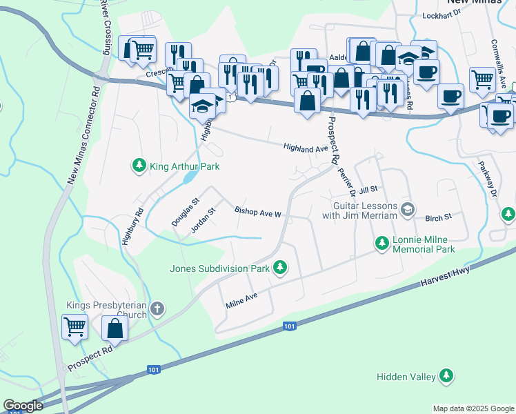 map of restaurants, bars, coffee shops, grocery stores, and more near 28 Bishop Avenue West in New Minas