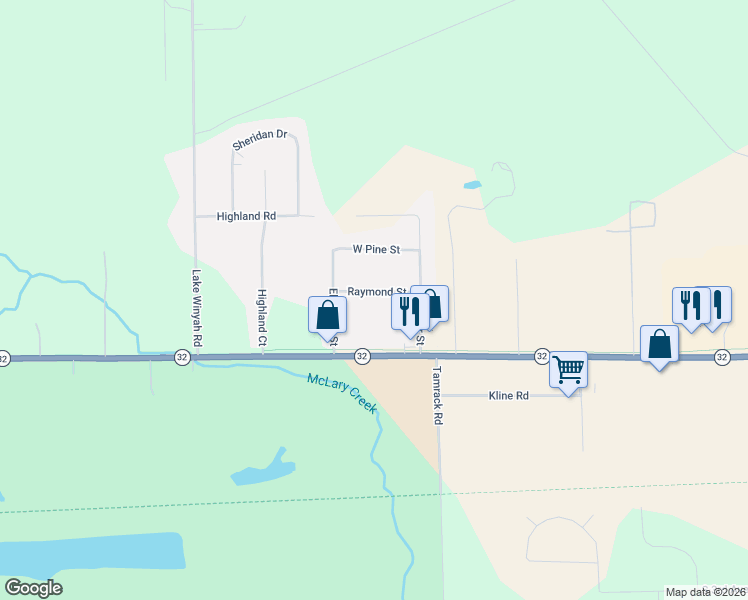 map of restaurants, bars, coffee shops, grocery stores, and more near 2101-2299 Raymond Street in Alpena