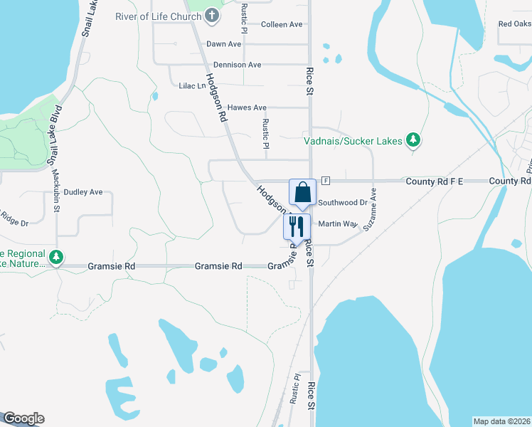 map of restaurants, bars, coffee shops, grocery stores, and more near 3966 Virginia Avenue in Shoreview