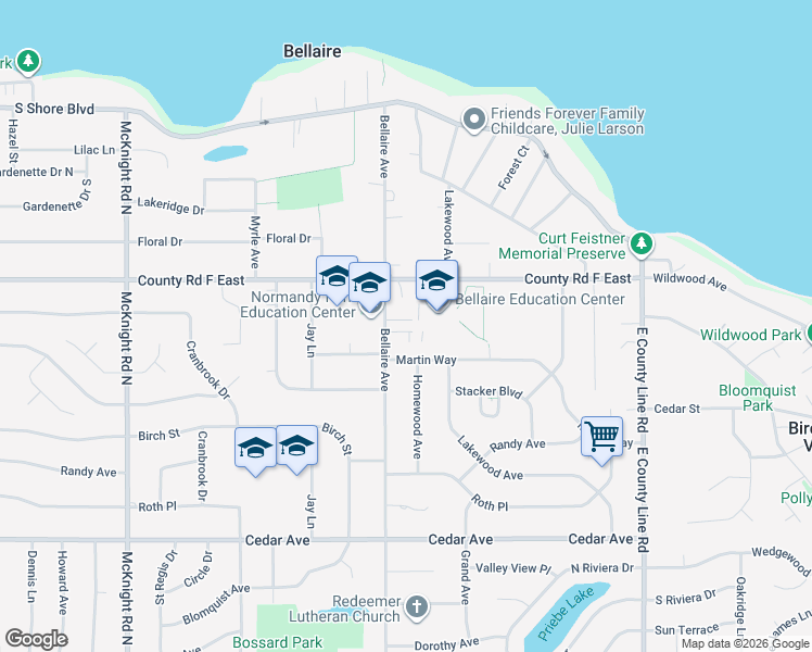 map of restaurants, bars, coffee shops, grocery stores, and more near 4020 Bellaire Avenue in White Bear Lake