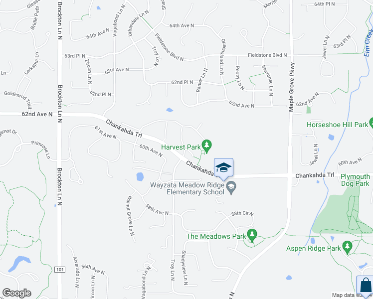 map of restaurants, bars, coffee shops, grocery stores, and more near 18417 60th Avenue North in Plymouth