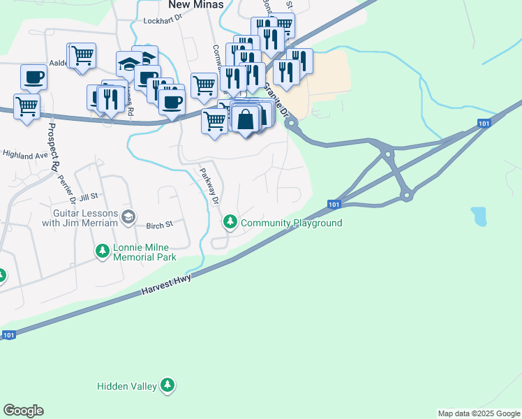 map of restaurants, bars, coffee shops, grocery stores, and more near 98 Homco Drive in New Minas