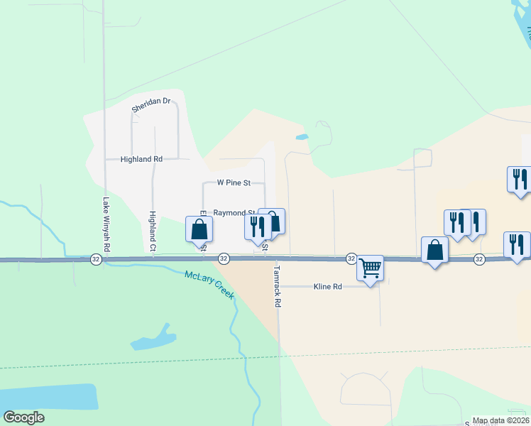 map of restaurants, bars, coffee shops, grocery stores, and more near 2101 Raymond Street in Alpena